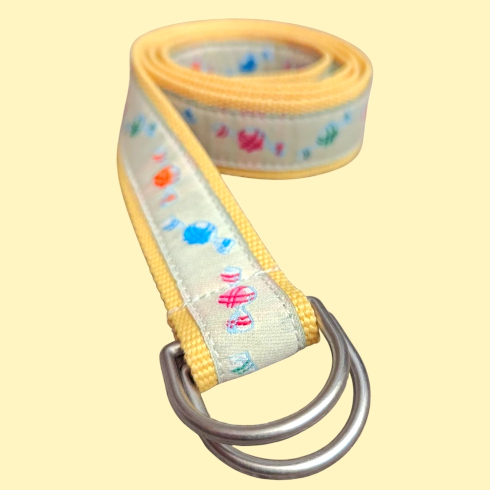 L.L. Bean D-ring Canvas Belt Yellow Drawn Candy Colorful Silver Buckle Sz M/L